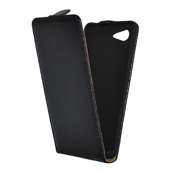 Tok álló, bőr hatású (FLIP, lefelé nyíló, szilikon tartó) FEKETE [Sony Xperia E3 (D2203)] (5996457501946)