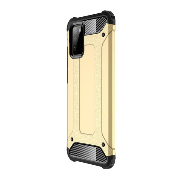 Defender műanyag telefonvédő (közepesen ütésálló, légpárnás sarok, szilikon belső, fémhatás) ARANY [Samsung Galaxy A02s (SM-A025F)] (5996591123363)