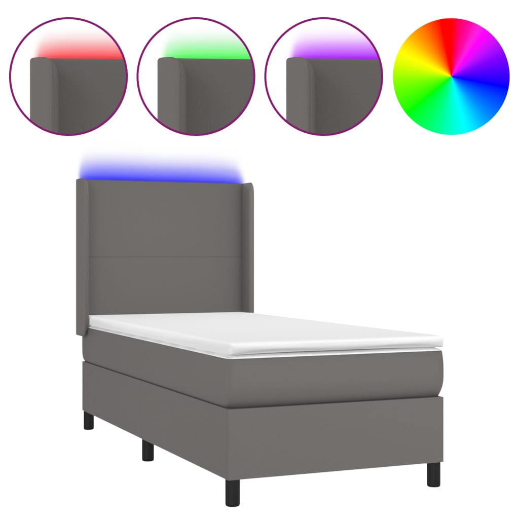 szürke műbőr rugós ágy matraccal és LED-del 100x200 cm (3139251)