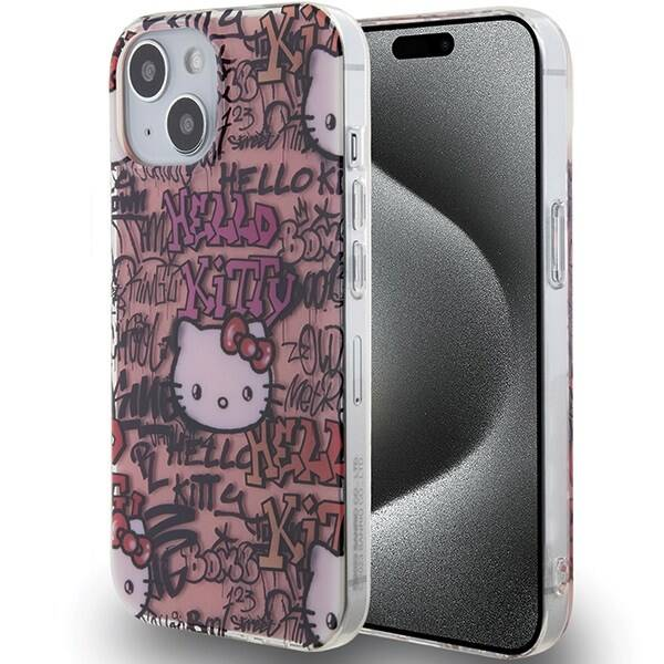 Hello Kitty IML Tags Graffiti iPhone 15 telefon tok - Pink (HKHCP15SHDGPTP)