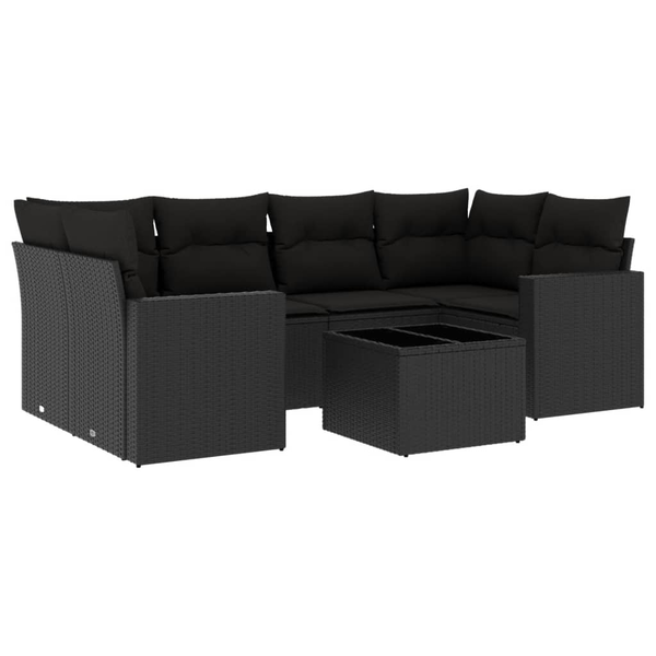 7 részes fekete polyrattan kerti ülőgarnitúra párnával