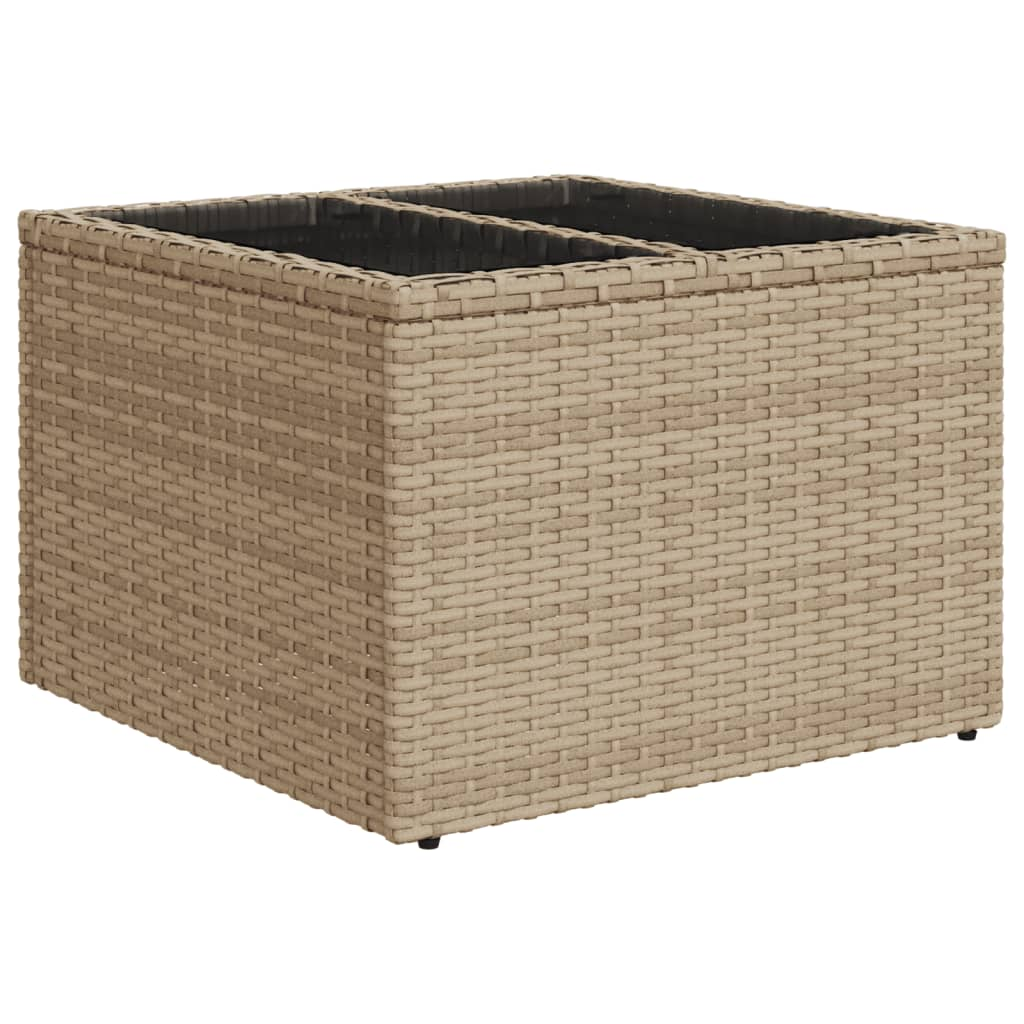 bézs polyrattan üveglapos kerti asztal 55 x 55 x 37 cm (366058)