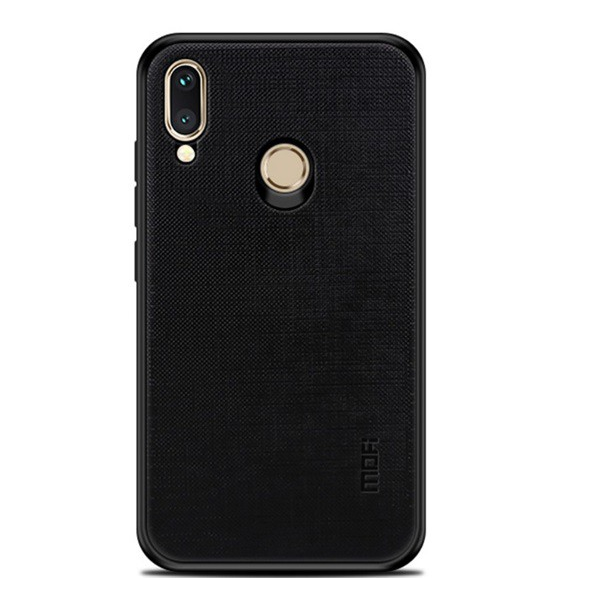 MOFI BRIGHT SHIELD műanyag telefonvédő (szilikon keret, textil hátlap) FEKETE [Huawei P20 Lite]