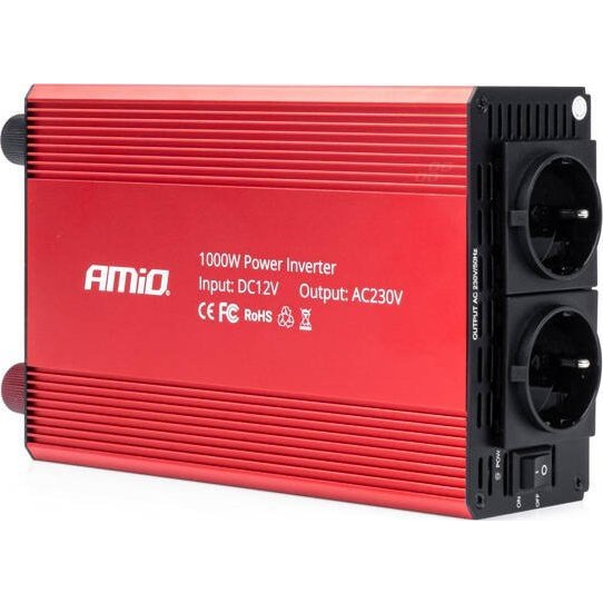 AMiO Przetwornica samochodowa prądu 12V 230V 1000W AMIO-03283