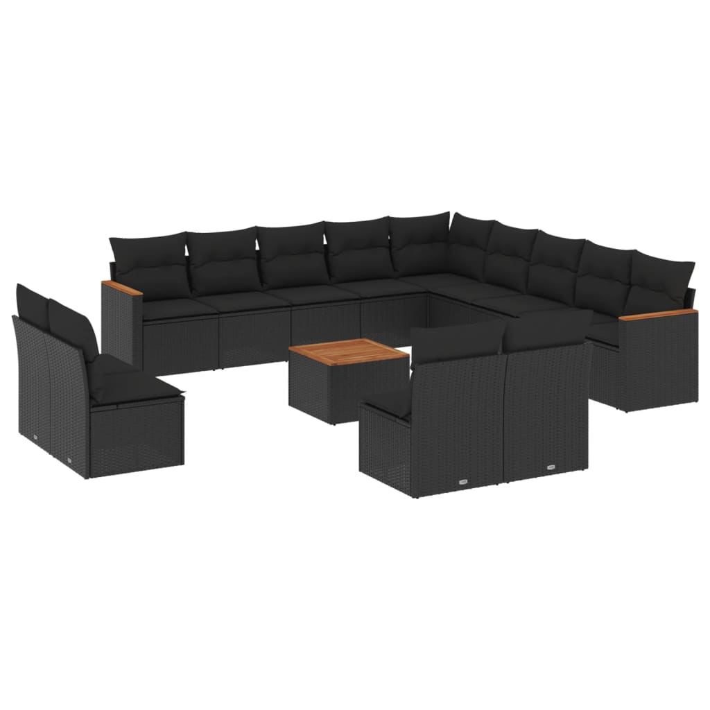 14 részes fekete polyrattan kerti ülőgarnitúra párnákkal (3226489)