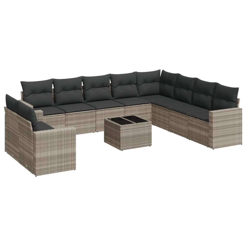 11 részes világosszürke polyrattan kerti ülőgarnitúra párnákkal (3251519)