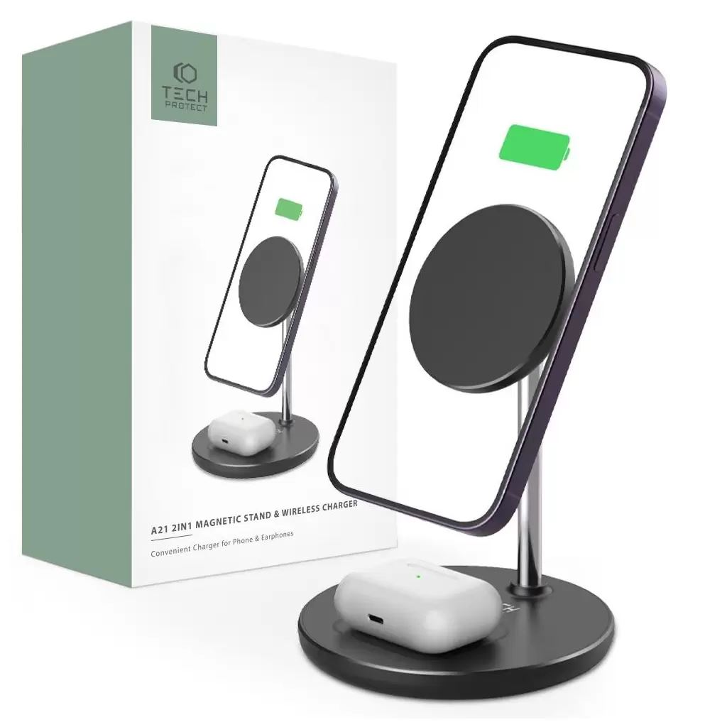 Tech-Protect QI15W-A21 2in1 MagSafe QI vezeték nélküli töltő állomás fekete (127800) (t127800)