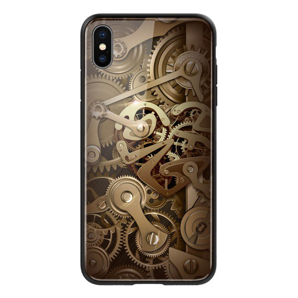 NILLKIN GEAR telefonvédő szilikon keret (BUMPER, közepesen ütésálló, edzett üveg hátlap, fogaskerék minta) BARNA [Apple iPhone XS Max 6.5]