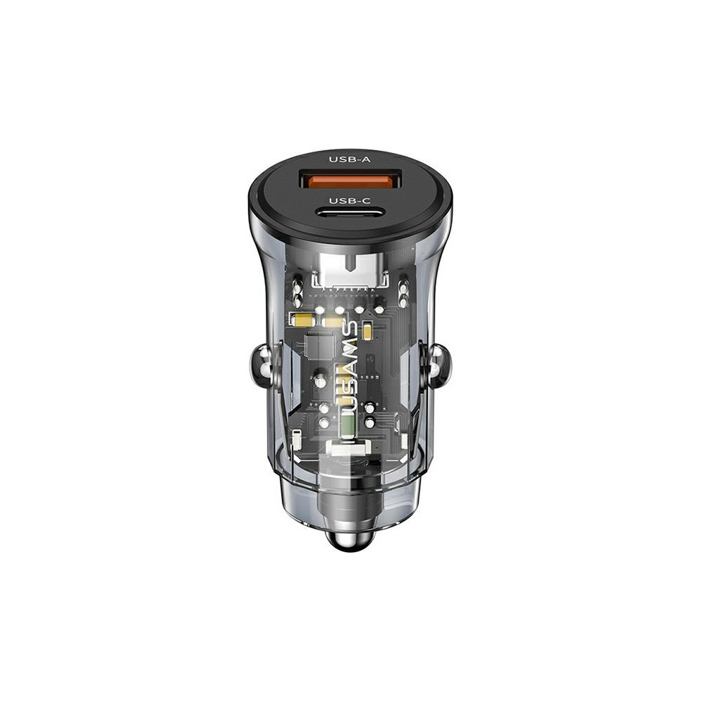 Usams C32 USB Type-A / USB Type-C Autós töltő - Fekete (30W) (USA001216)