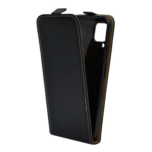 Tok álló, bőr hatású (FLIP, lefelé nyíló, szilikon tartó) FEKETE [Huawei P40 Lite 4G / Nova 6 SE] (5996457952236)