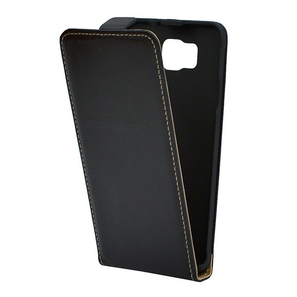 Tok álló, bőr hatású (FLIP, lefelé nyíló) FEKETE [Samsung Galaxy Alpha (SM-G850)] (5996457489480)