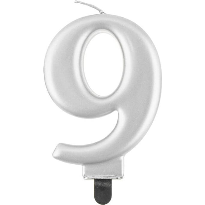 9-es Metál Számgyertya - Ezüst (GODA2071)