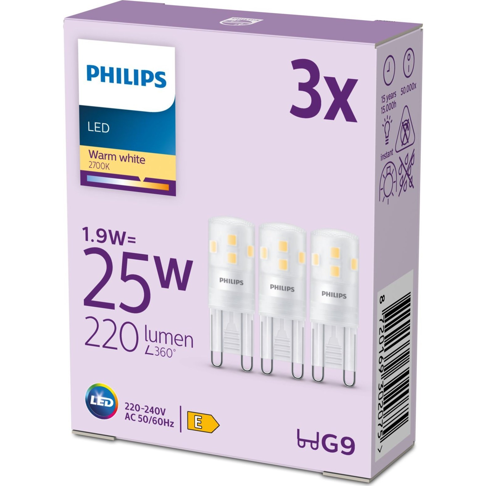 Philips 8720169302075 LED lámpa Meleg fehér 2700 K 1,9 W G9 E (929003790593)
