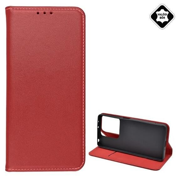 Gigapack Xiaomi Redmi Note 13 5G valódi bőr fliptok bordó (GP-154016) (GP-154016)