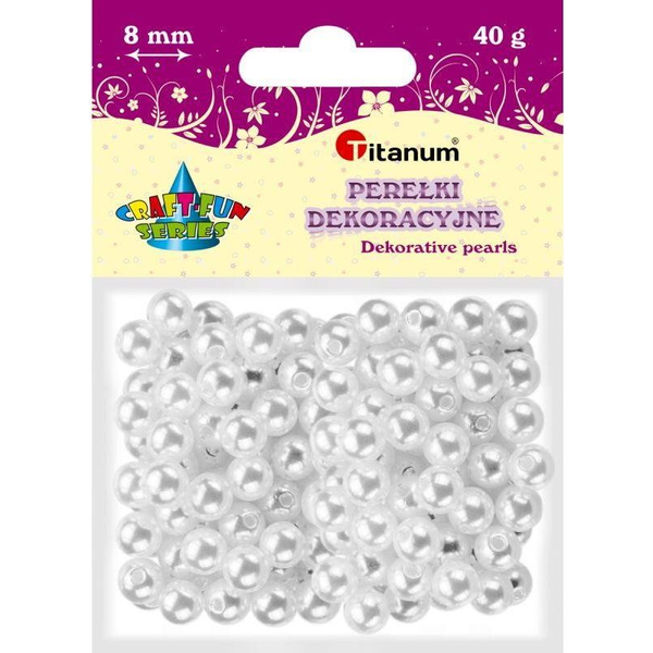  Titanum Koraliki z dziurką białe perłki 8mm 40g CRAFT-FUN