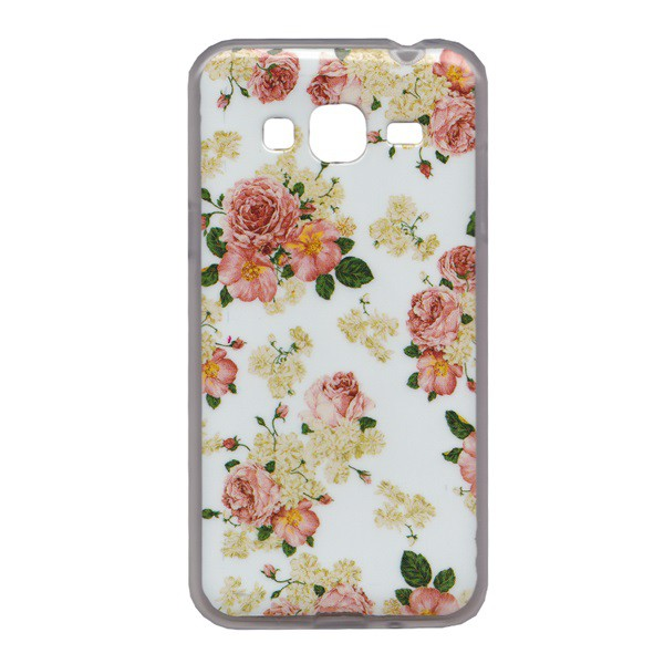 Szilikon telefonvédő (fényes keret, rózsa minta) FEHÉR [Samsung Galaxy J3 (2016) SM-J320] (5996457656448)