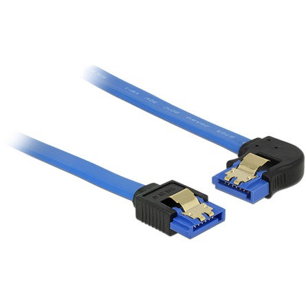 Delock 84982 SATA-kábel 6 Gb/s egyenes -> balra néző, fém rögzítő, kék, 10cm (84982)