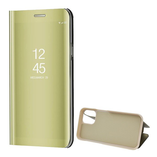 Tok álló (aktív FLIP, oldalra nyíló, asztali tartó funkció, tükrös felület, Mirror View Case) ARANY [Apple iPhone 12 Pro] (5996457999767)