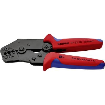Krimpelő fogó 195 mm, rövid kiviteli alak, KOAX-, BNC-, TNC-dugaszoló csatlakozókhoz, Knipex 97 52 20 (97 52 20)