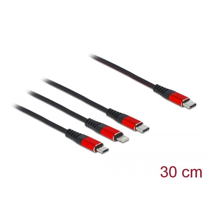 Delock 86710 3az1-ben USB Type-C/Lightning/MicroUSB és USB Type-C töltőkábel 30cm (delock86710)