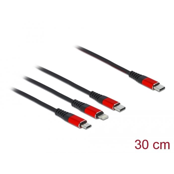Delock 86710 3az1-ben USB Type-C/Lightning/MicroUSB és USB Type-C töltőkábel 30cm (delock86710)