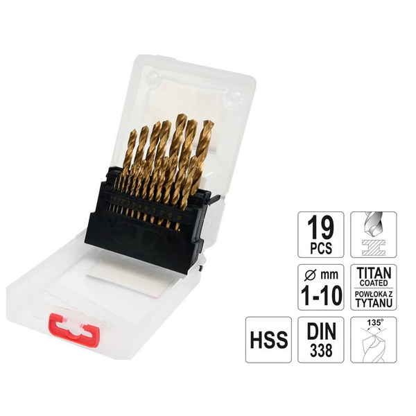 YATO HSS-TiN Fémfúrószár készlet, 19 db, 1-10 mm