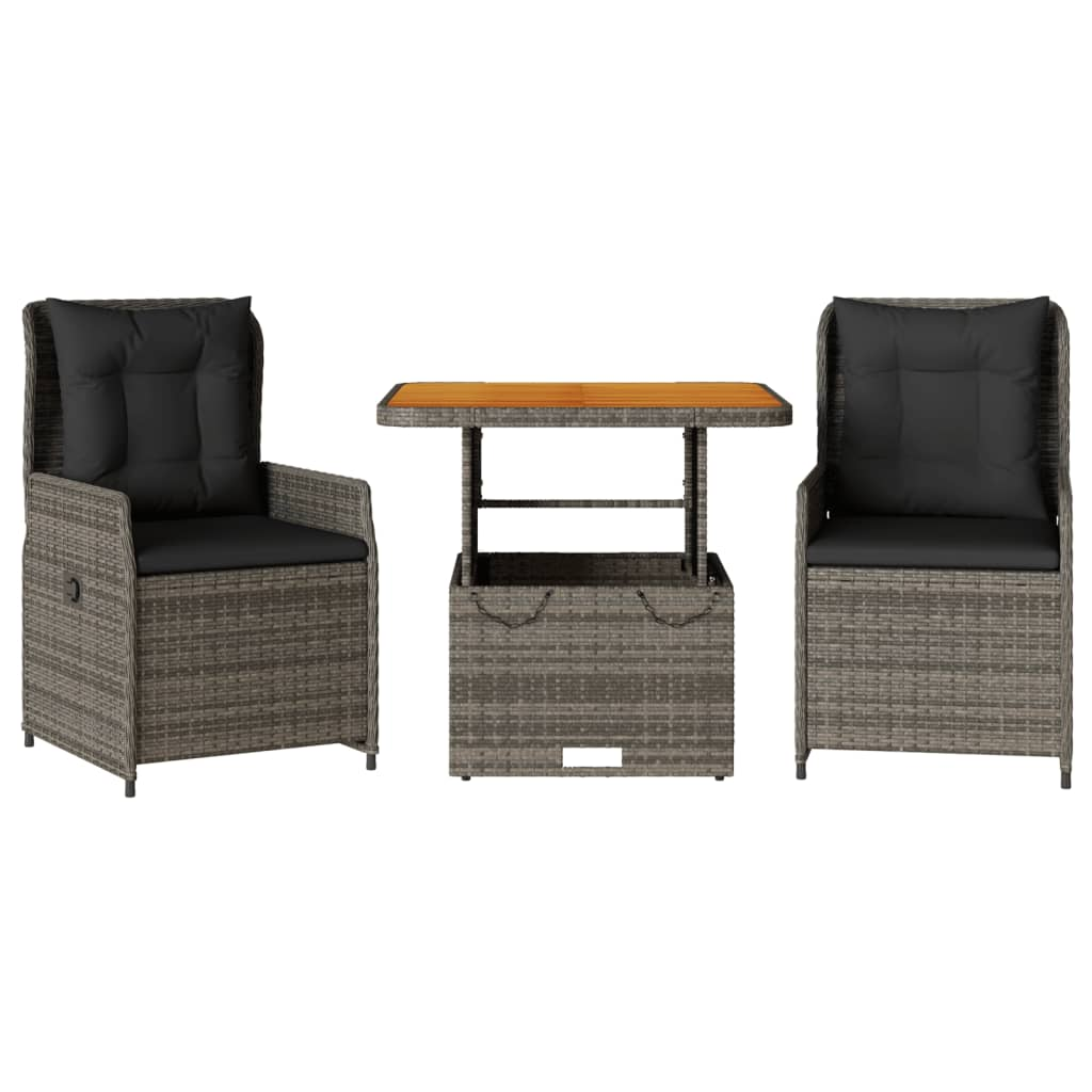 3 részes szürke polyrattan bisztrógarnitúra párnákkal (3262768)