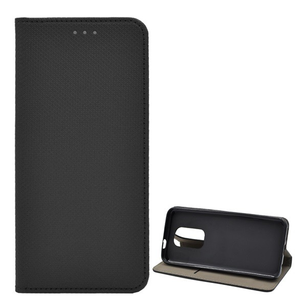 Tok álló, bőr hatású (FLIP, oldalra nyíló, asztali tartó funkció, rombusz minta) FEKETE [Motorola Moto G9 Play (XT2083)]