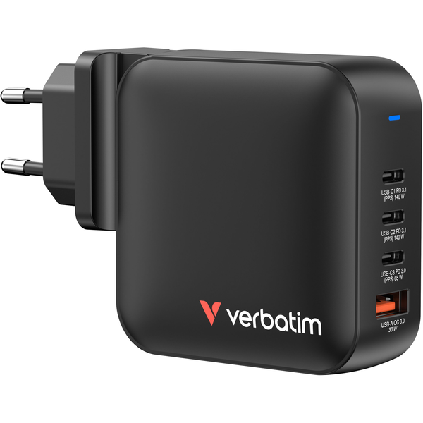 Verbatim Mini GaN Charger 165W Universel Sort Vekselstrøm Hurtig opladning Indendørs