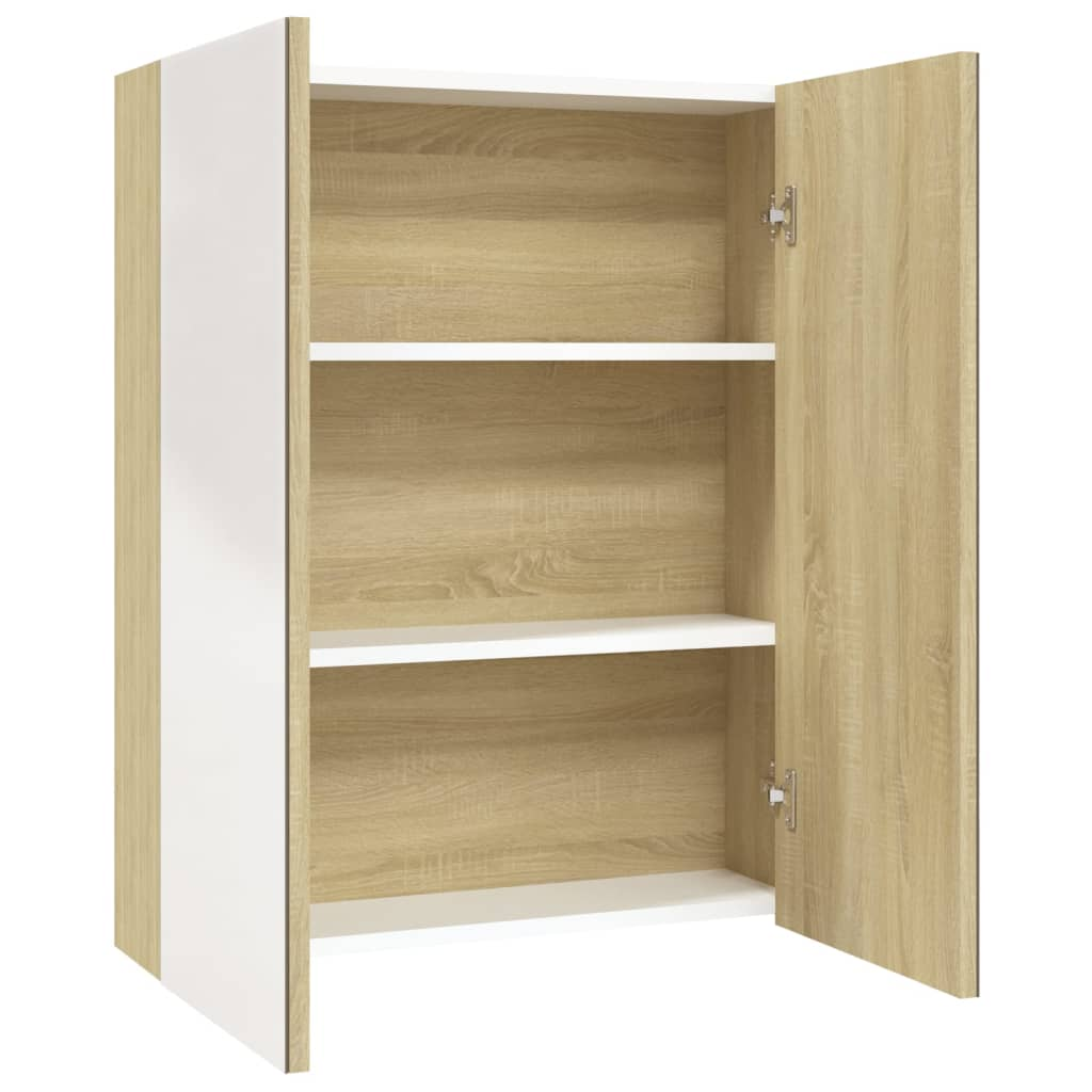 fehér és tölgy MDF tükrös fürdőszobaszekrény 60 x 15 x 75 cm (331530)