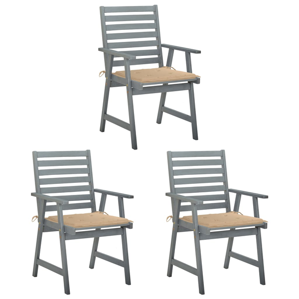 Комплект градински трапезни столове vidaXL, 3 бр, Aкация масив, 56 x 62 x 92 cм, Бежов