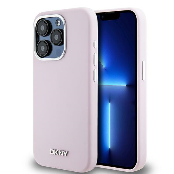 DKNY iPhone 14 Pro MagSafe Fém LOGO keménykeretes Szilikon Telefon tok - Pink (DKHMP14LSMCHLP)