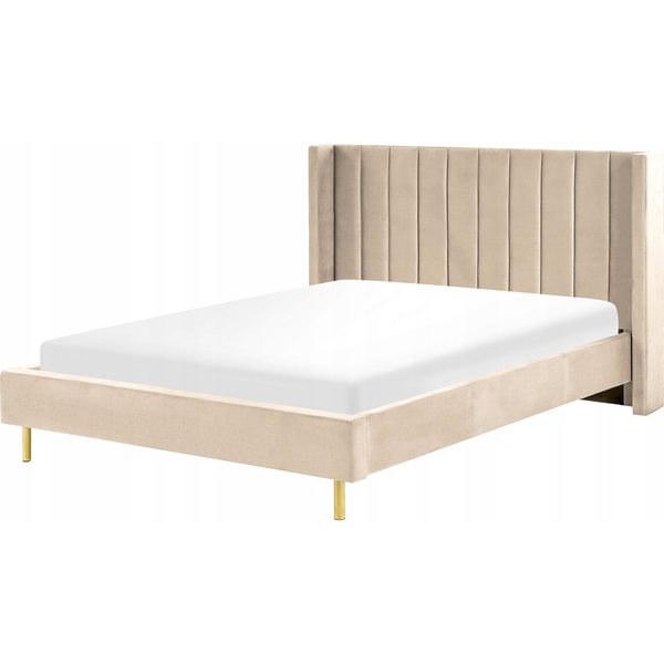 Cama Con Somier De Terciopelo Beige 160 X 200 Cm Listones Moderno Villette - Beige