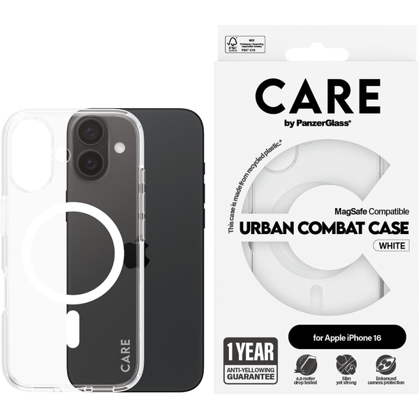 PanzerGlass CARE by PG White MagSafe iPhone16 6.1 mobiele telefoon behuizingen Hoes Transparant