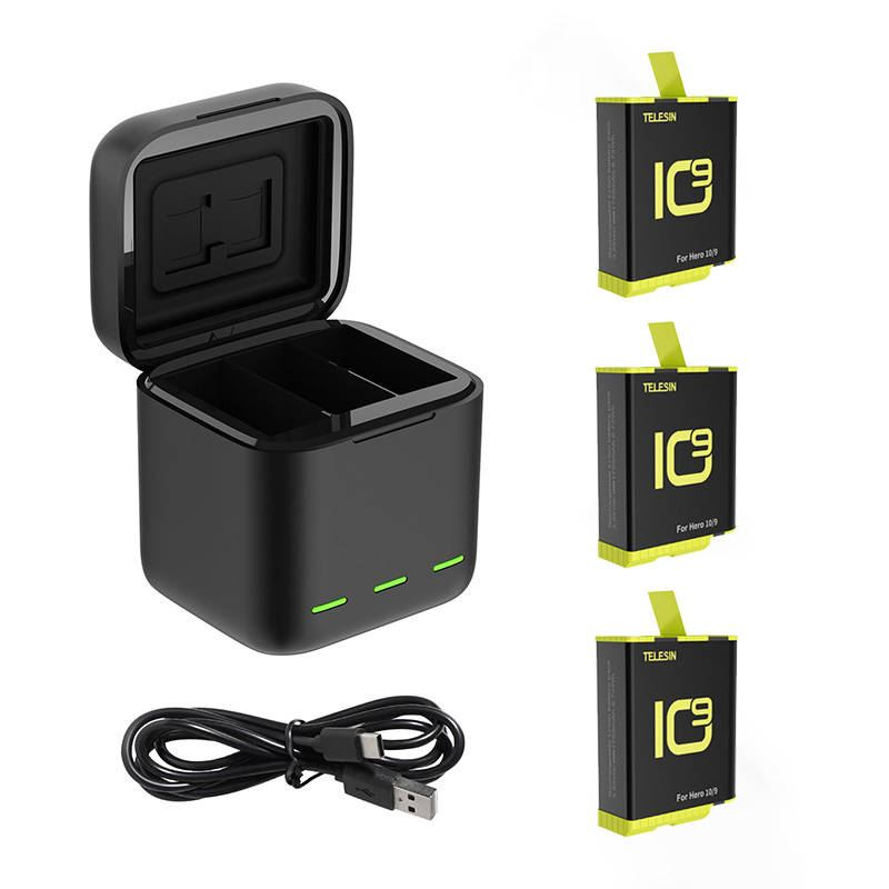 Telesin GoPro Hero9/10 hármas akkumulátor töltő + 3 db akkumulátor (GP-BNC-902-B) (GP-BNC-902-B)