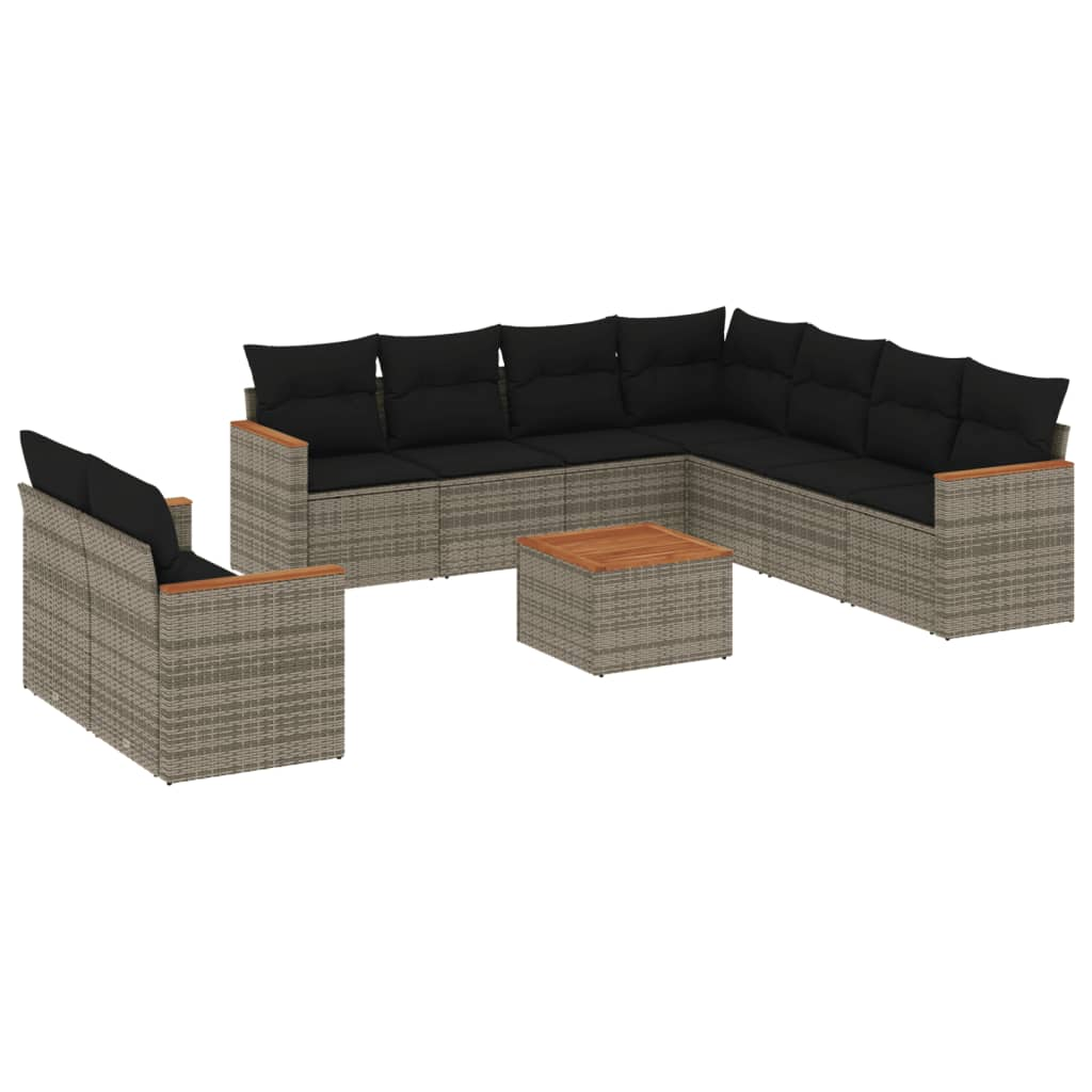 10 részes szürke polyrattan kerti ülőgarnitúra párnákkal (3226109)