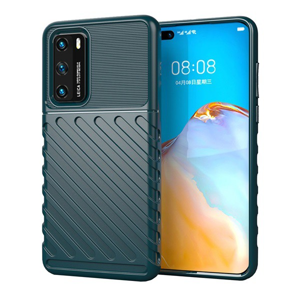 Szilikon telefonvédő (közepesen ütésálló, csíkos, dombor minta) SÖTÉTZÖLD [Huawei P40] (5996457970933)