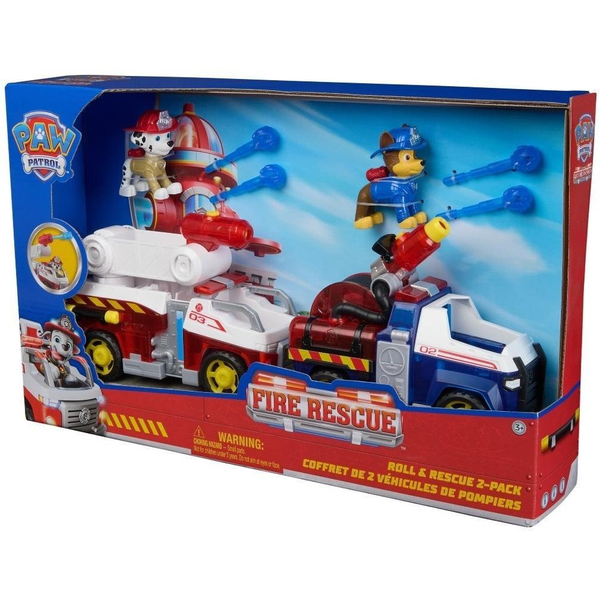 PAW PATROL SET OF 2 RESCUE VEHICLES FIRE ENGINES WITH FIGURES