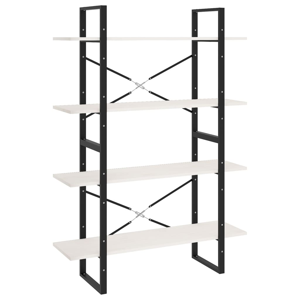 négyszintes fehér tömör fenyőfa könyvszekrény 100 x 30 x 140 cm (806483)