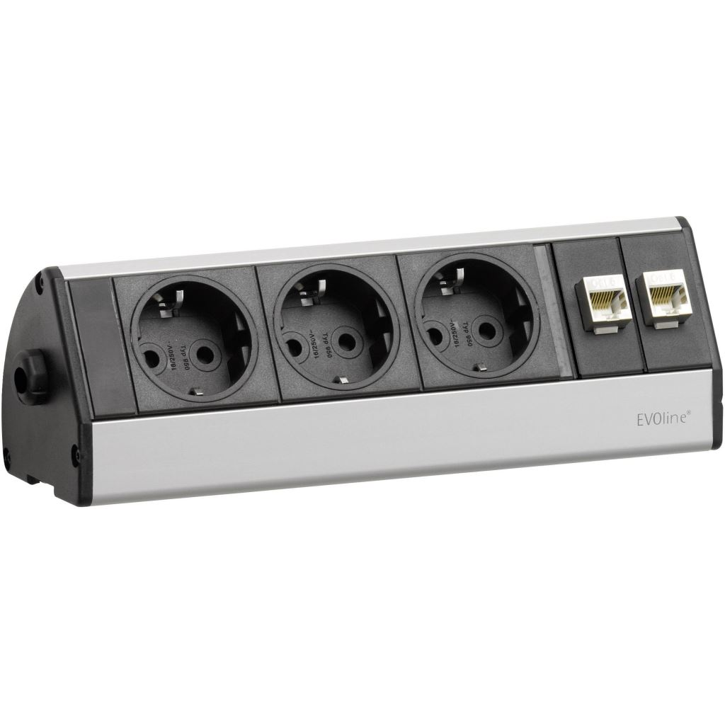 EVOline 103317 Hálózati elosztó 3 részes Fekete, Ezüst Védőérintkezős 3m (e103317)