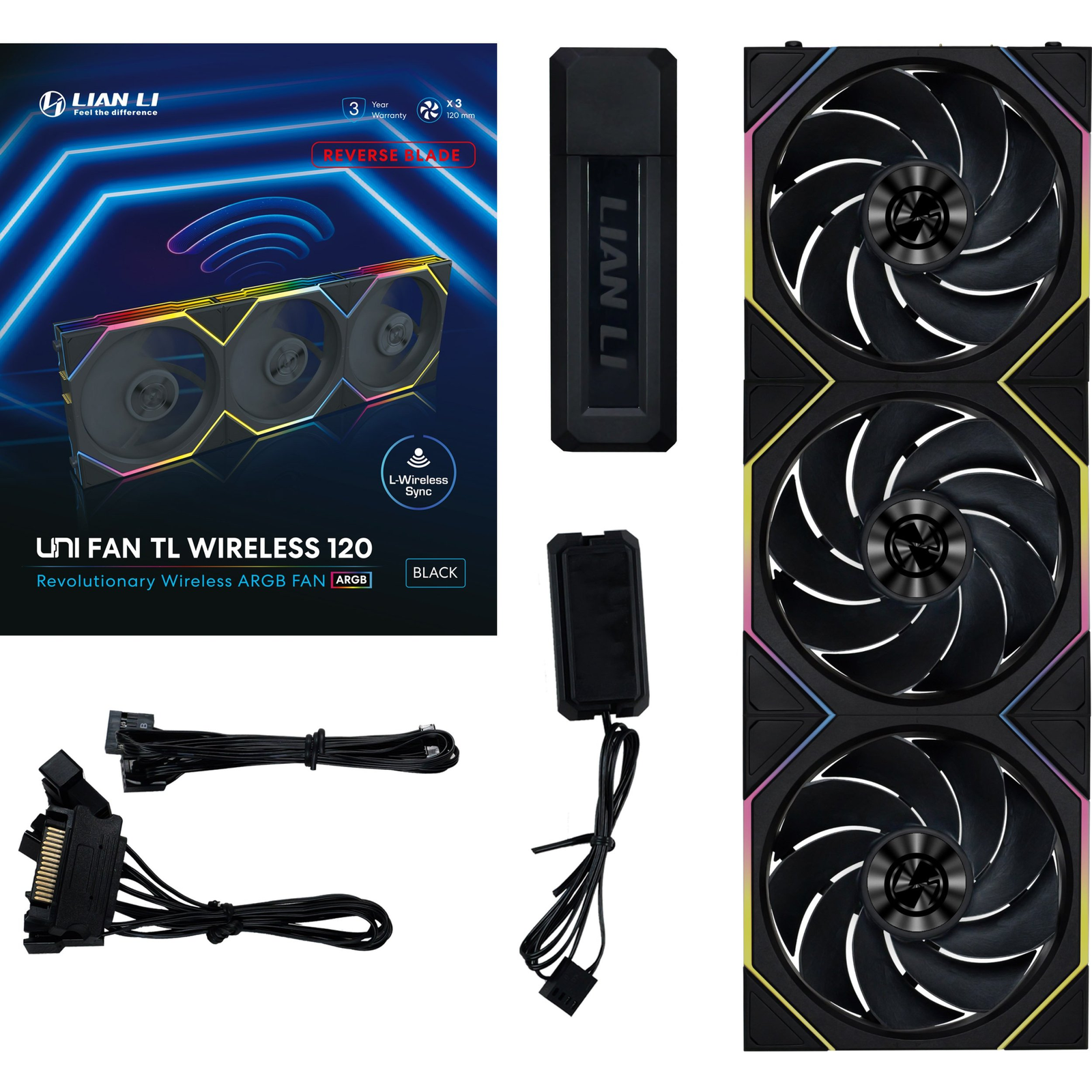 LIAN LI UNI FAN TL Wireless 120mm fordított légáramlás 3 darabos szett fekete (12RTL1W3B)