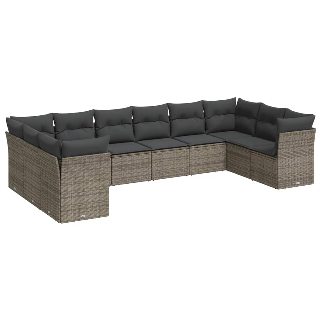 10 részes szürke polyrattan kerti ülőgarnitúra párnákkal (3250039)