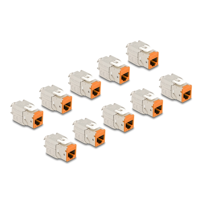 Delock Keystone Modul RJ45 anya - LSA Cat.6A eszközmentes narancssárga 10 db-os szett (88117) (88117)
