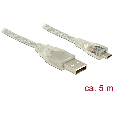 DELOCK USB Kabel A -> Micro-B St/St 5.00m transparent