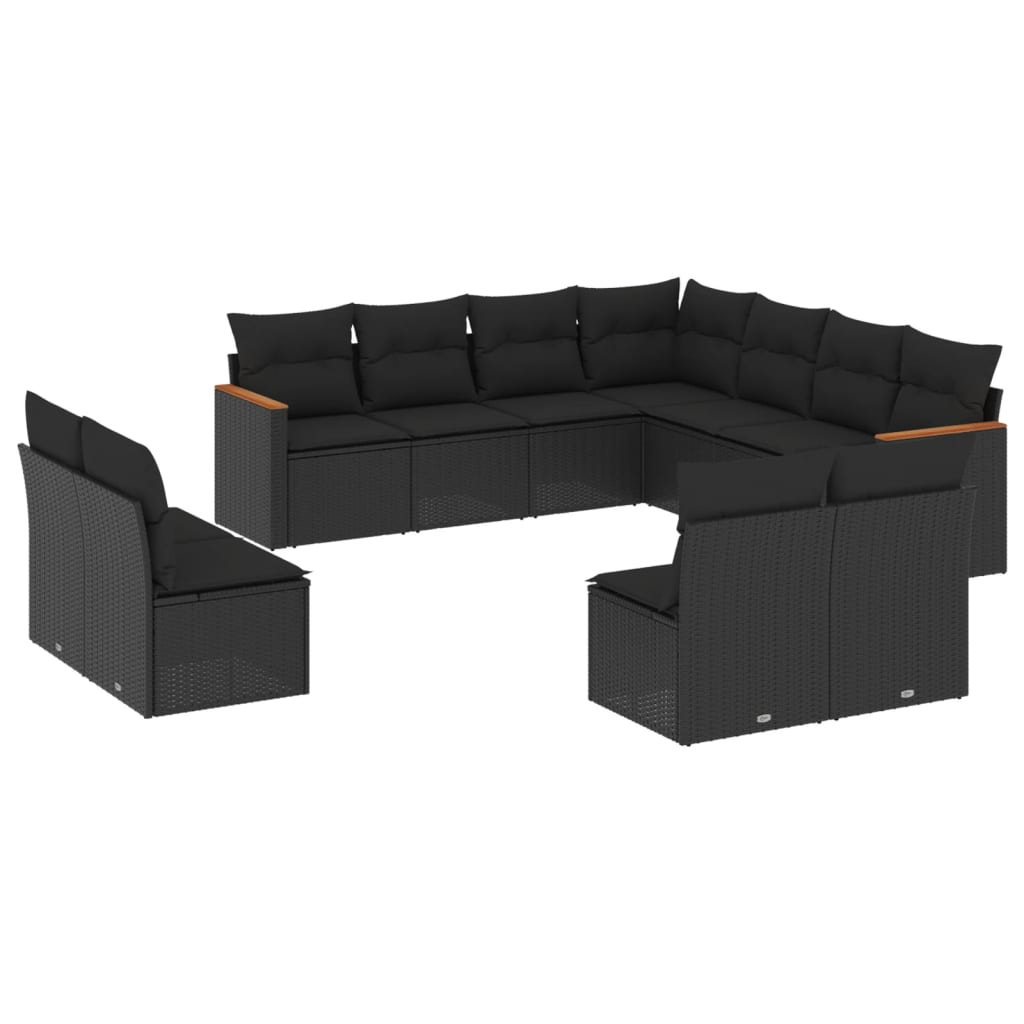 11 részes fekete polyrattan kerti ülőgarnitúra párnákkal (3258485)