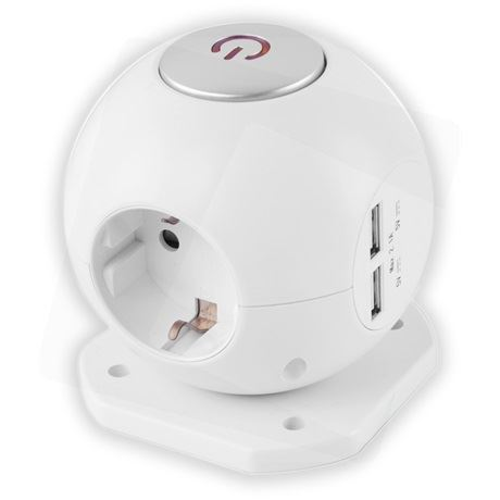 Entac Steckdosenball 3fach mit USB 1,5m  Schalter  weiß