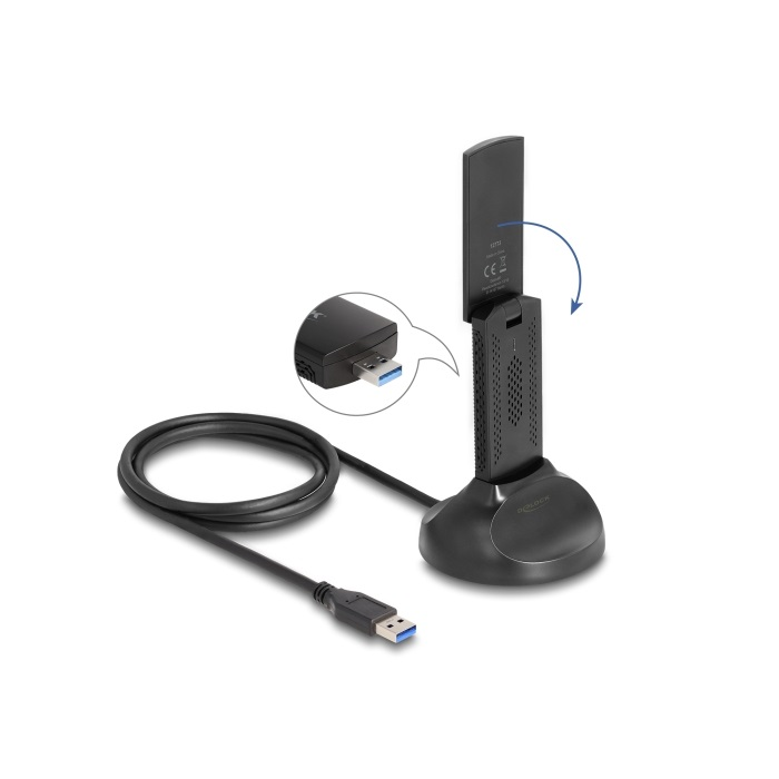 Delock Wi-Fi 6E duális Band WLAN USB adapter AX3000 (2 x 1201 + 574 Mbps) (12773)