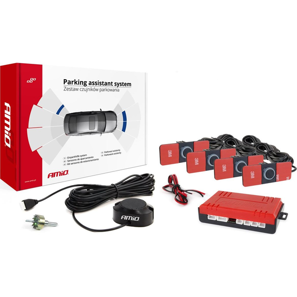 Amio Tolatóradar Hangjelzéssel 4 Darab Fekete 16.5 mm-es Szenzorral