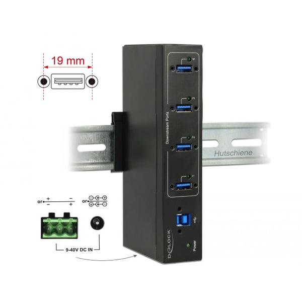 Delock Külso ipari HUB 4 x USB 3.0 A-típusú 15 kV ESD védelemmel (63309)