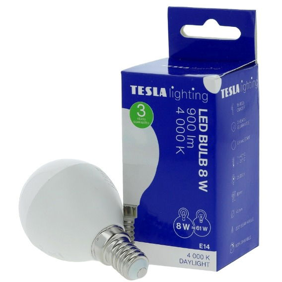 TESLA LED izzó miniglobe BULB E14, 8W, nappali fehér (MG140840-7)